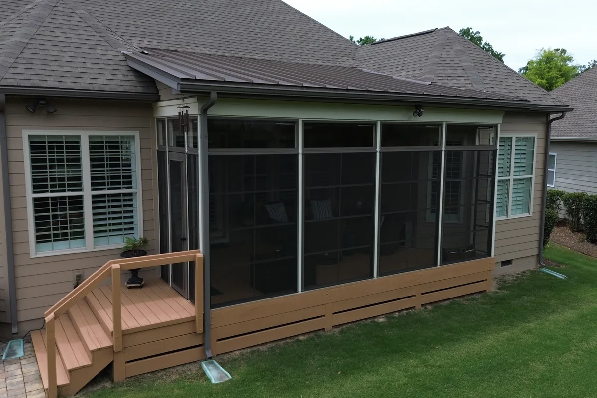 Screened porch vinyl-film detail sunroom Creekside Charlotte Mecklenburg NC