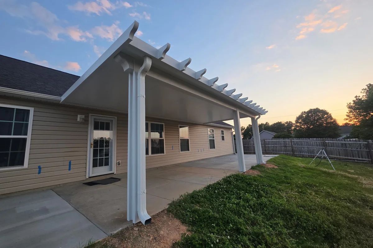 Finished patio cover installation showing design in Doe Ridge SC