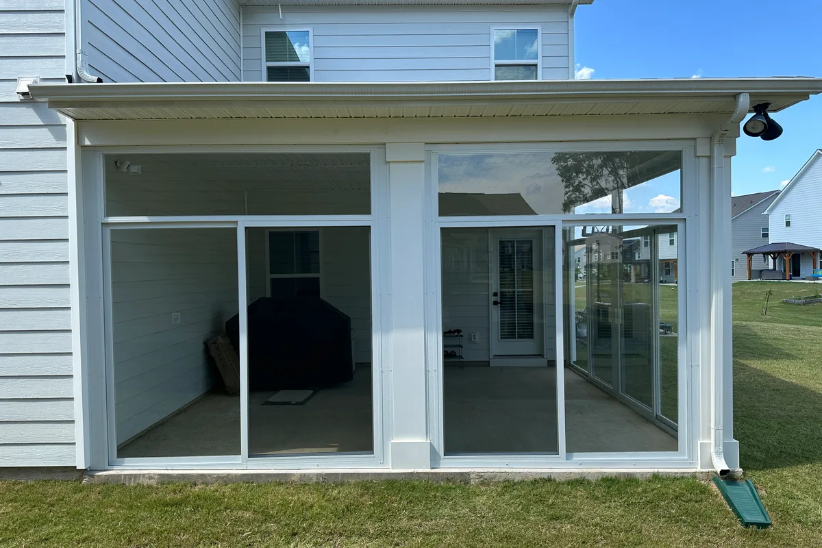 Glass enclosure installation detail of completed sunroom Indian Trail