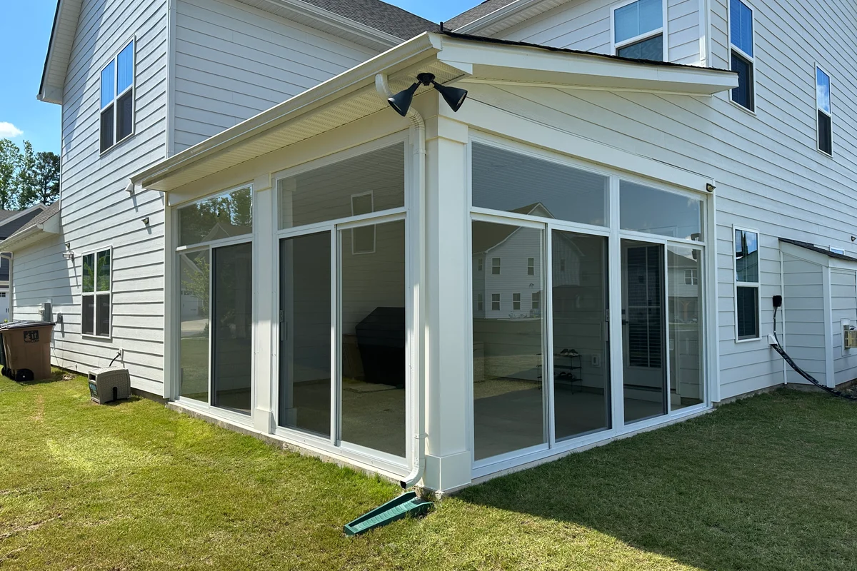 Finished 3-season glass porch enclosure exterior Indian Trail NC