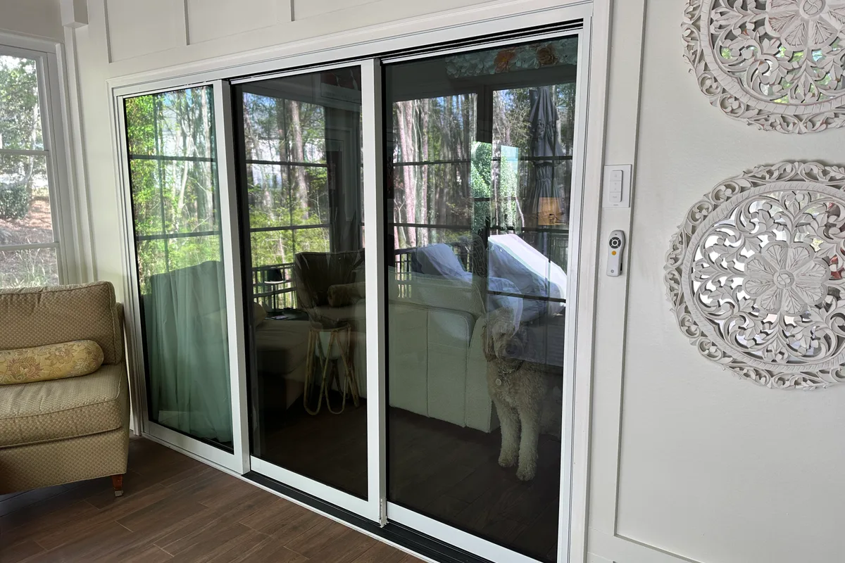 Screened porch enclosure vinyl film detail in Charlotte NC Mecklenburg County