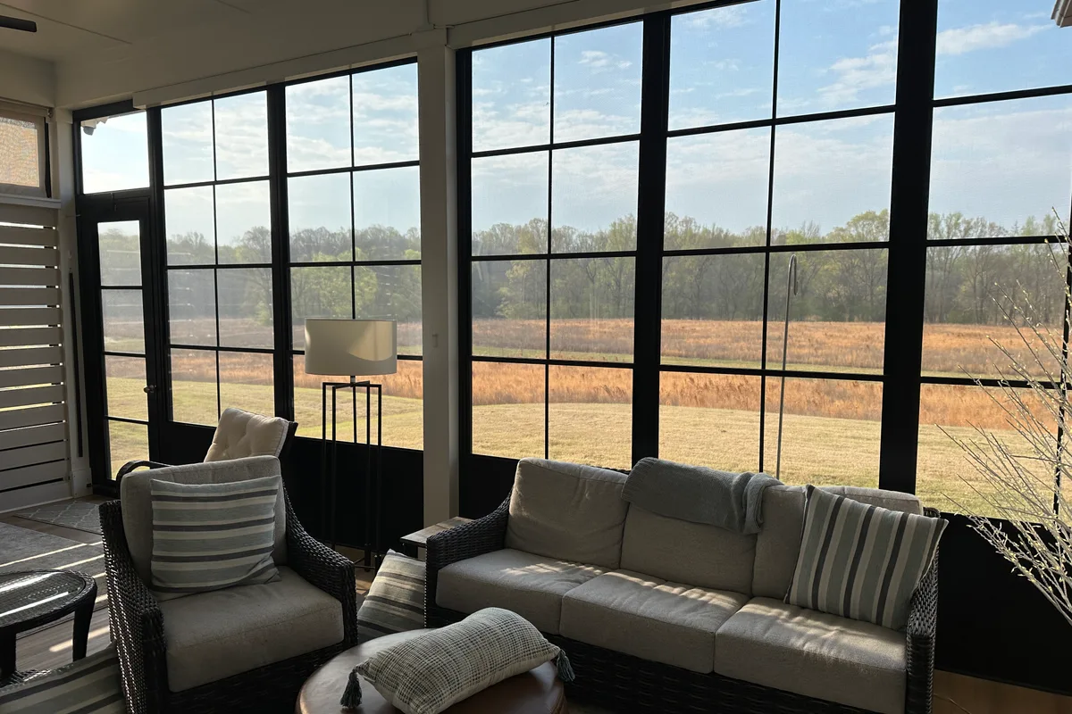 Completed vinyl film 3-season room detail Encore NC porch