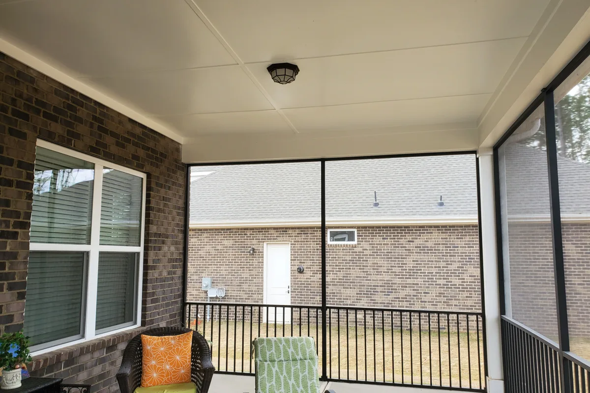 Before view of open structure ready for vinyl film porch enclosure Matthews North Carolina