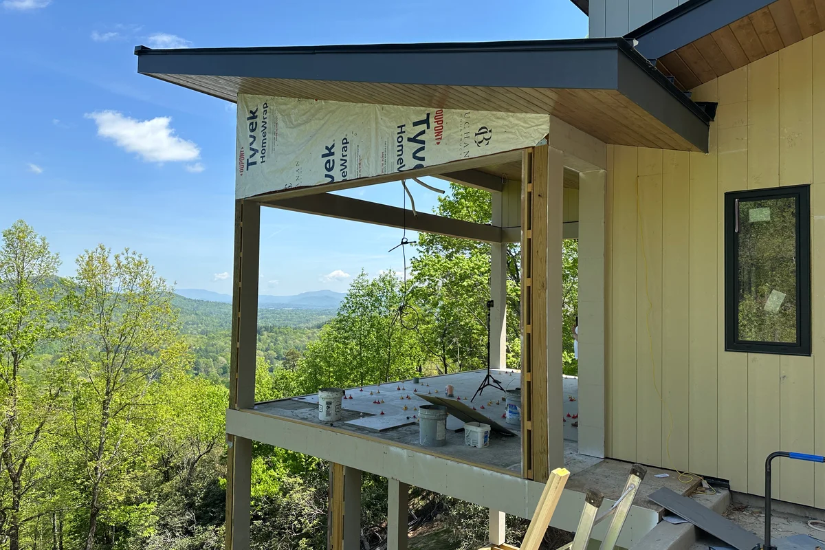 3-season vinyl film porch enclosure exterior before installation in Mills River NC
