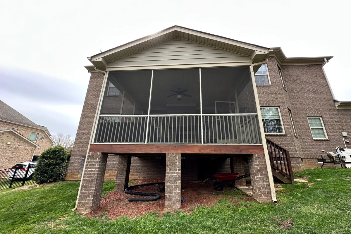 Open porch ready for 3-season vinyl sunroom conversion Mint Hill Charlotte NC