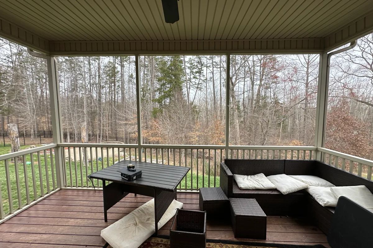 Screened porch before vinyl film enclosure Mecklenburg County NC