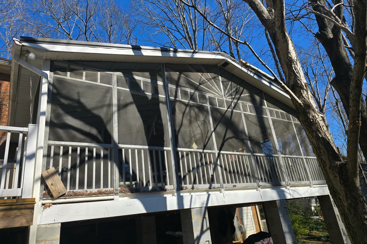 Completed 3-season vinyl film porch enclosure exterior in Overbrook, Rock Hill SC
