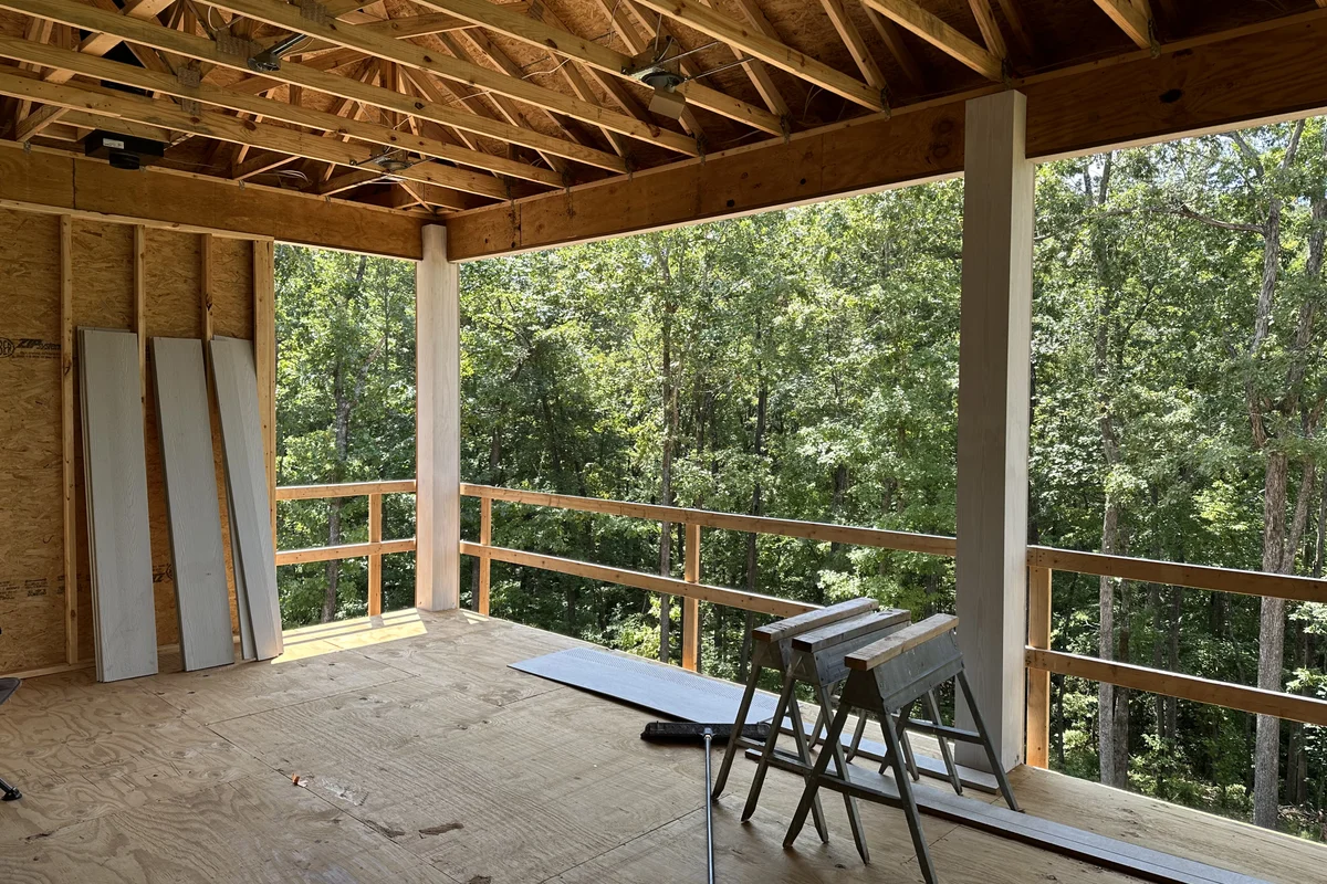 Completed 3-season vinyl film porch enclosure exterior in Six Mile SC