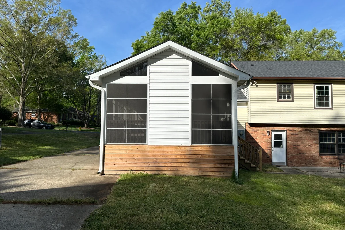 Vinyl film sunroom enclosure detail of completed project Mecklenburg County NC