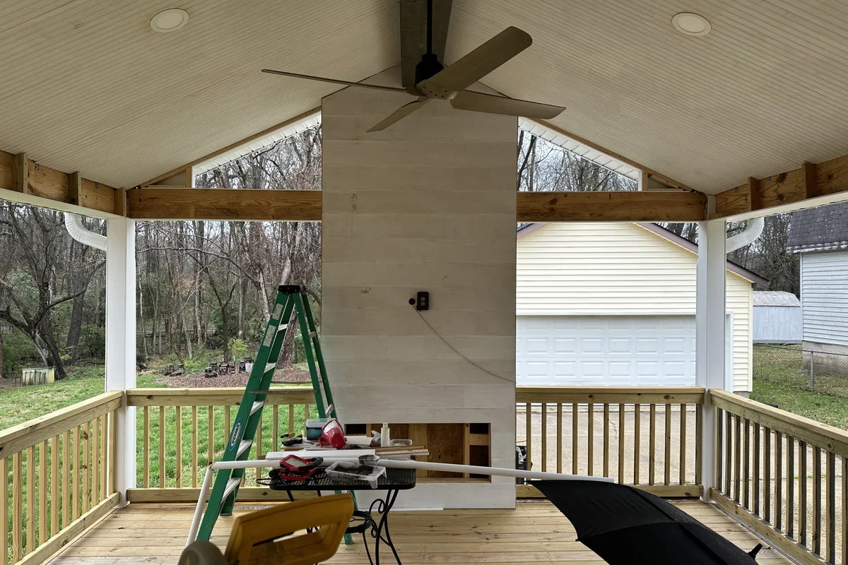 Pre-installation view of porch needing vinyl film enclosure in Mecklenburg County