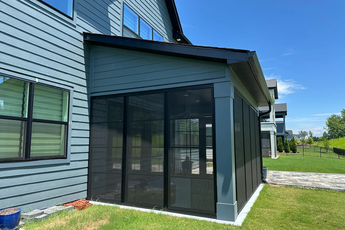 Vinyl film enclosure installation detail on 3-season porch Tega Cay SC