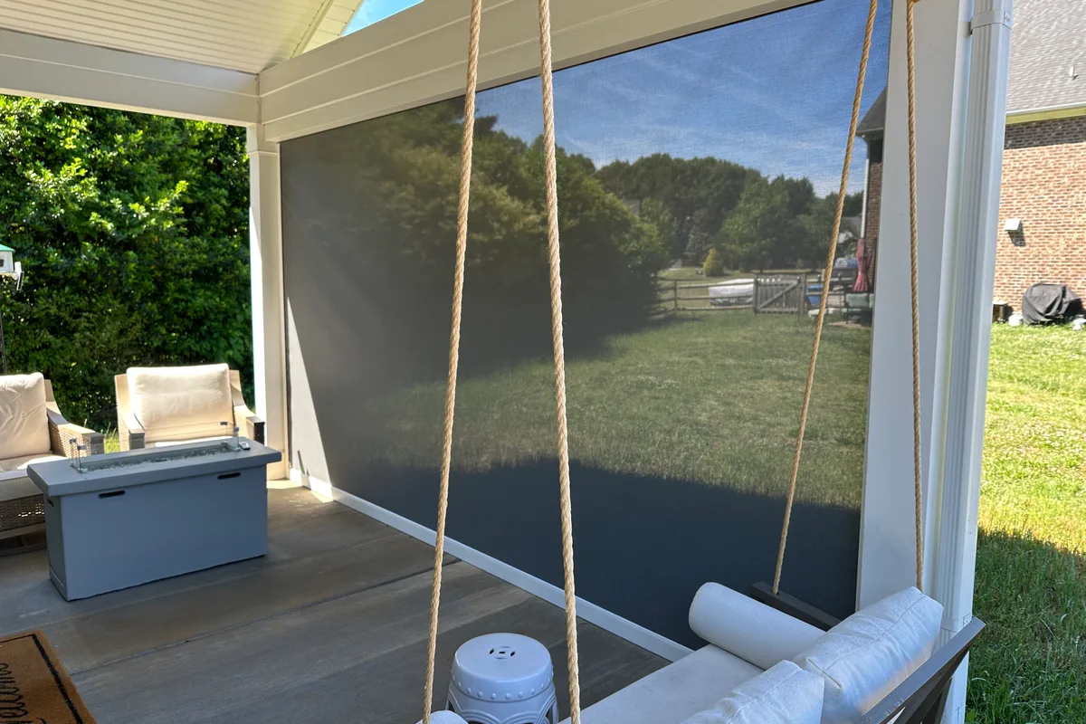 Large screen enclosure retractable system detail installed in Mint Hill Charlotte