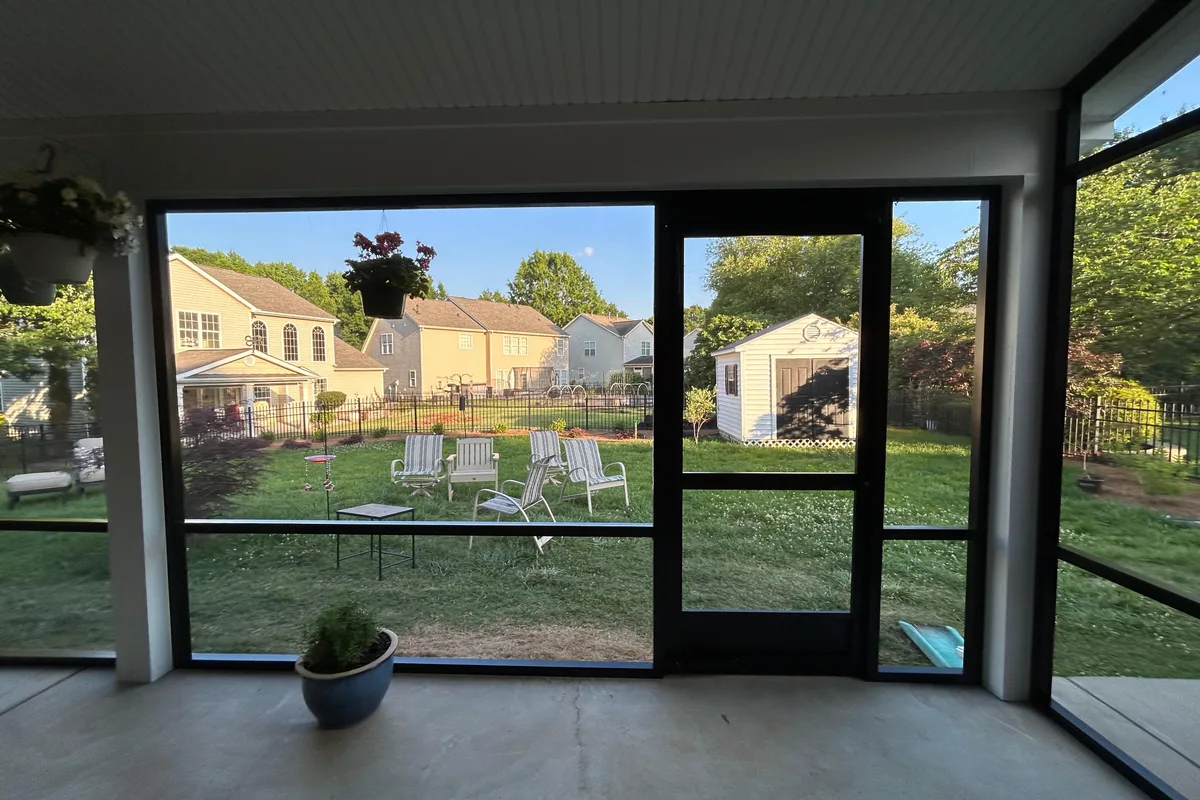Finished screened patio detail showing quality screen installation Union County